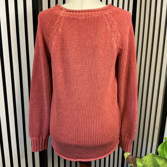 Orvis Coral Crew Neck 100% Cotton Sweater Sz Lg - Picture 2 of 5
